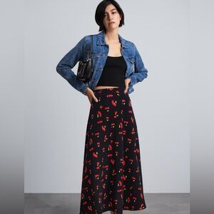 Rachel Zoe Black Maxi Skirt with Cherry Print